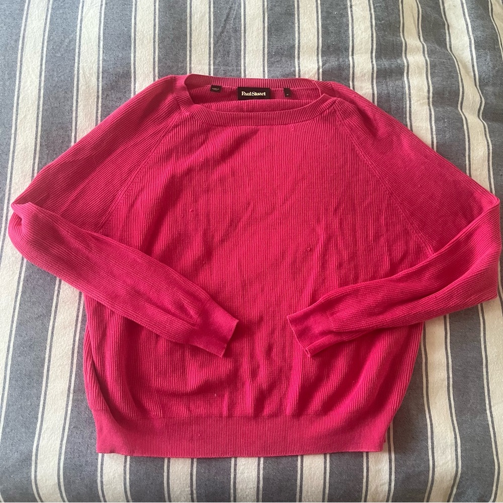 Paul Stuart Hot Pink Cotton Boatneck Knit Sweater